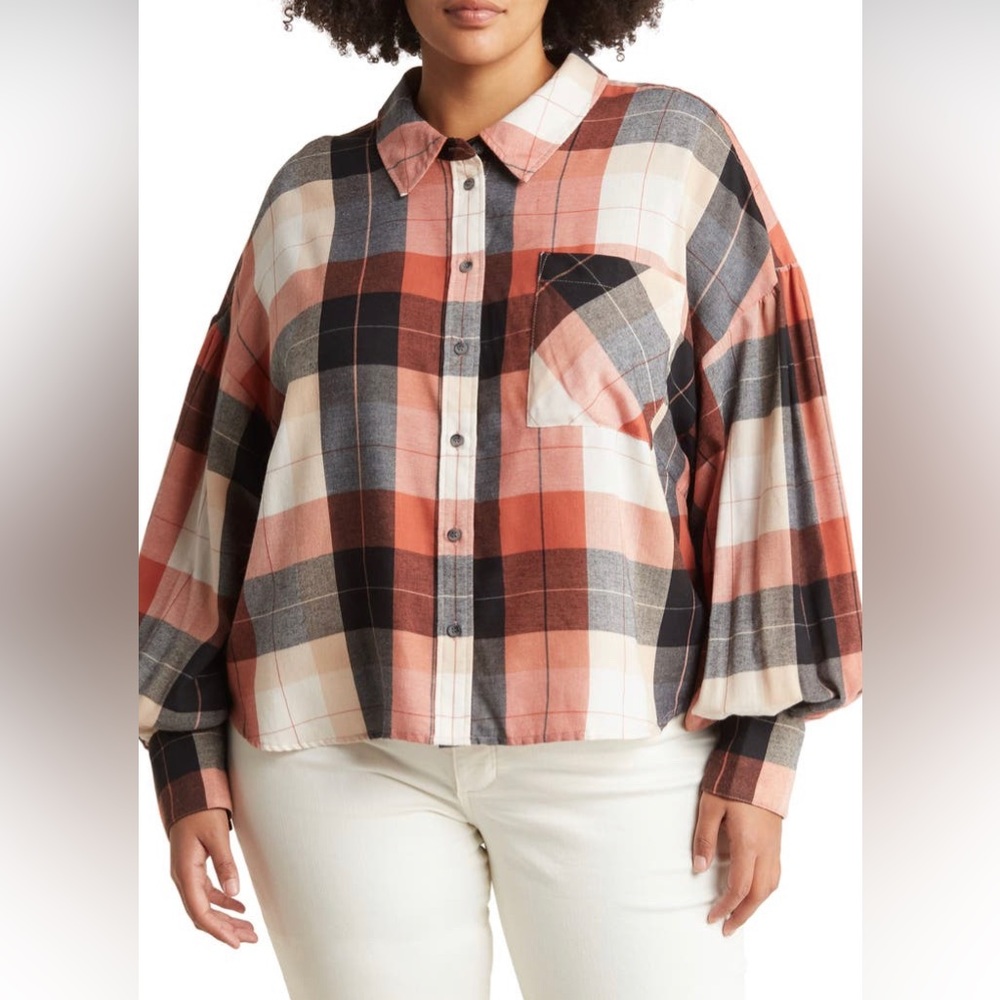 Sanctuary Bianca gingham button up blouse plus size